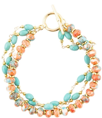 Barse Genuine Multi Colored Magnesite Stone Beaded Multi Row Line Bracelet