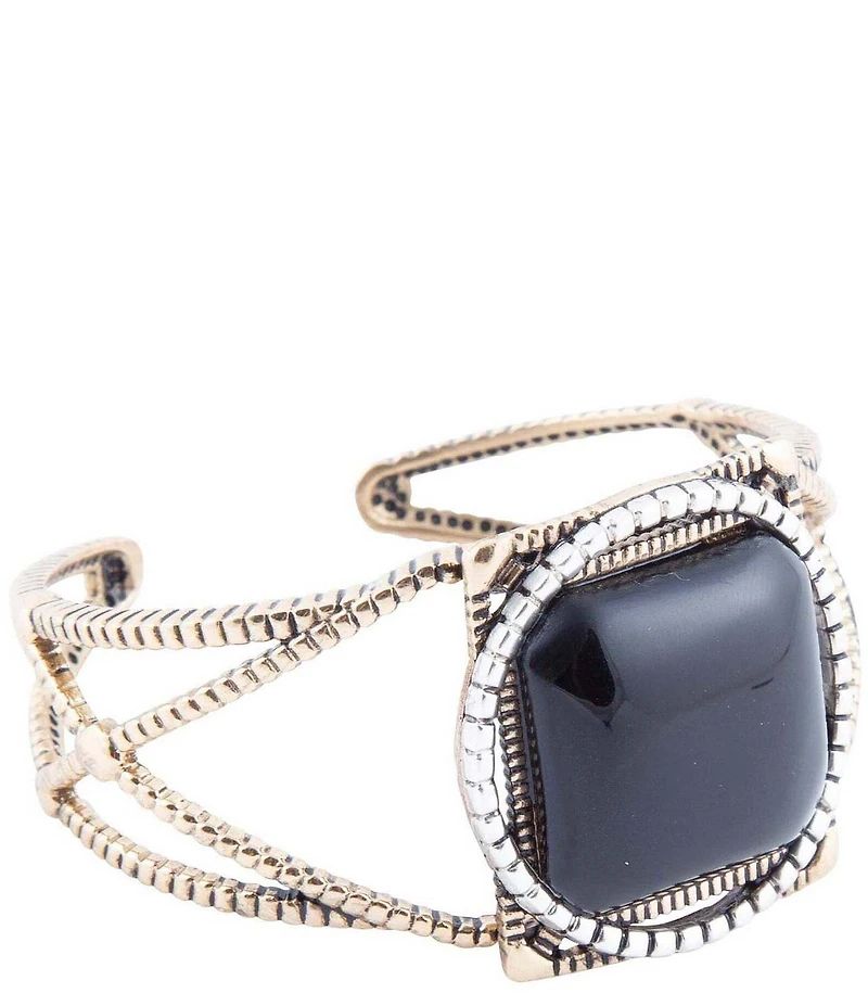 Barse Onyx Mixed Metal Golden Cuff Bracelet