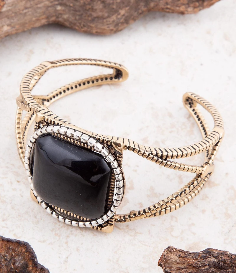 Barse Onyx Mixed Metal Golden Cuff Bracelet