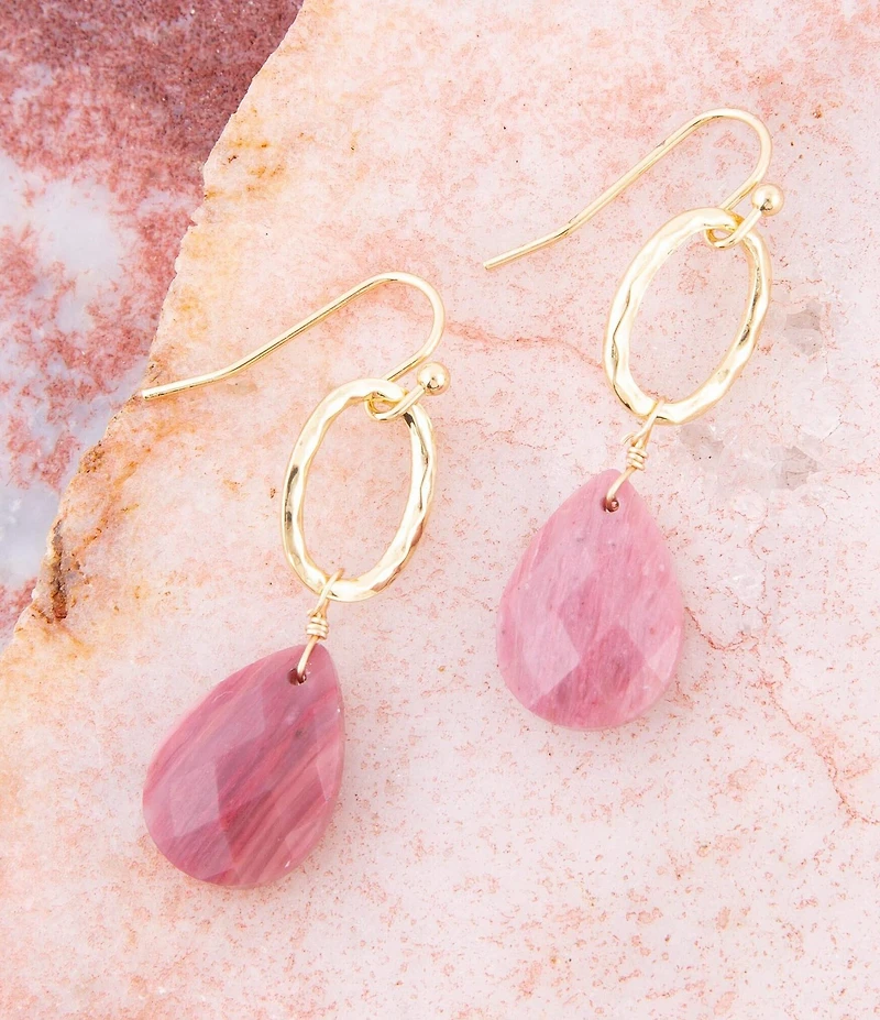 Barse Pretty Drops of Amazonite Golden Drop Earrings