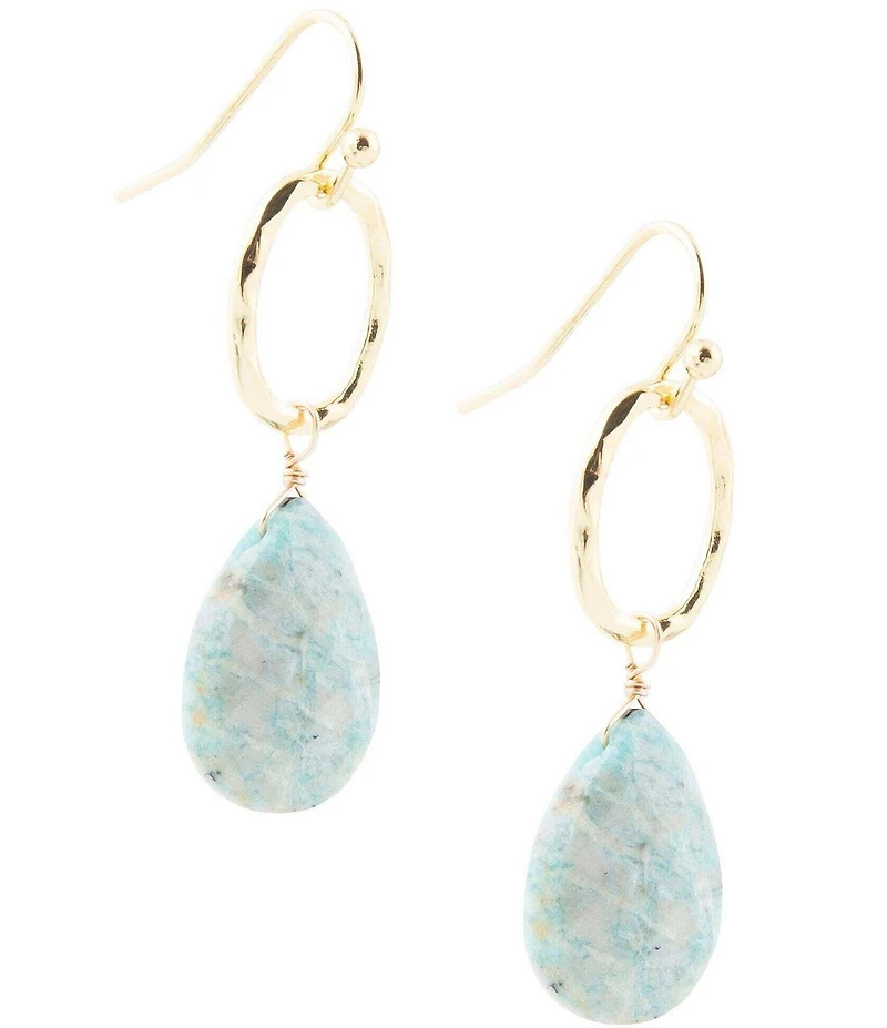 Barse Pretty Drops of Amazonite Golden Drop Earrings