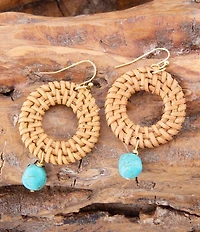 Barse Blue Magnesite Rattan Golden Drop Earrings