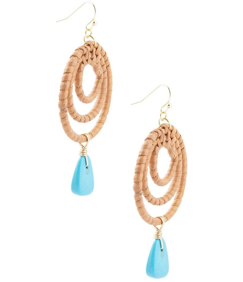 Barse Tulum Blue Magnesite Rattan Golden Drop Earrings