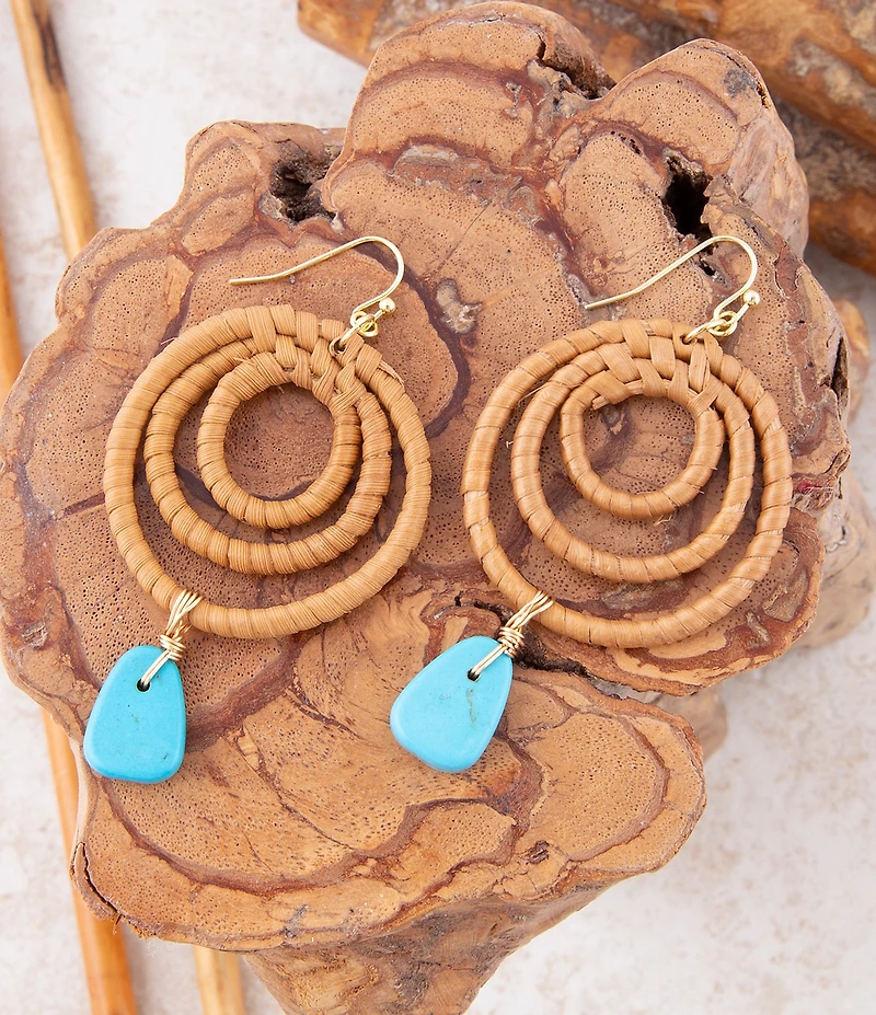 Barse Tulum Blue Magnesite Rattan Golden Drop Earrings