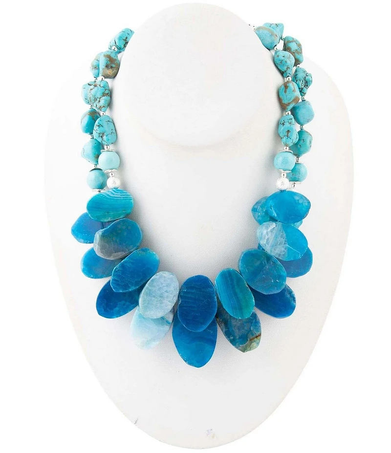 Barse New Haven Blue Agate Sterling Silver Multi-Strand Statement Necklace