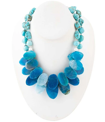 Barse New Haven Blue Agate Sterling Silver Multi-Strand Statement Necklace