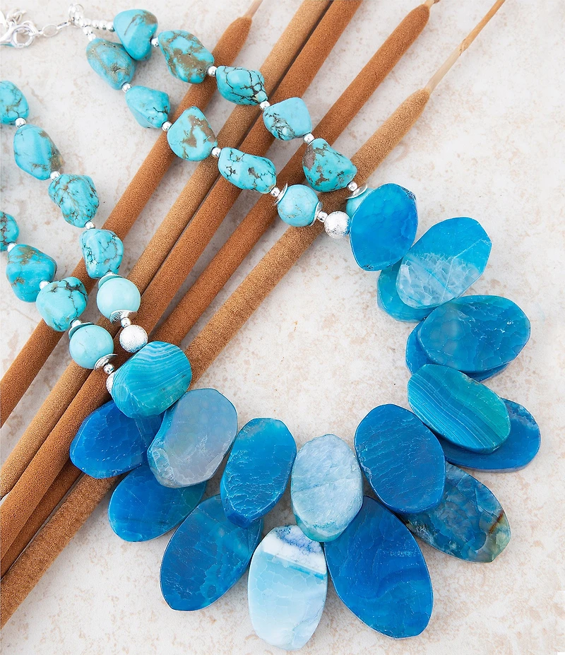 Barse New Haven Blue Agate Sterling Silver Multi-Strand Statement Necklace