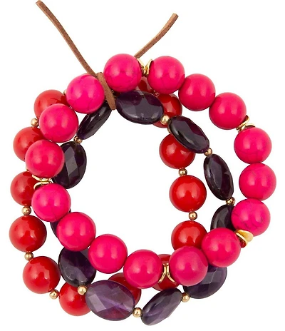 Barse Genuine Stone Berry Glow Stretch Bracelet Set