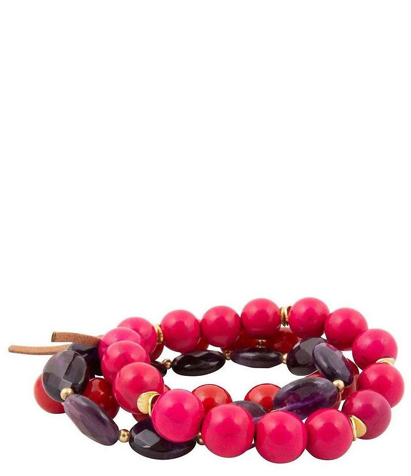 Barse Genuine Stone Berry Glow Stretch Bracelet Set
