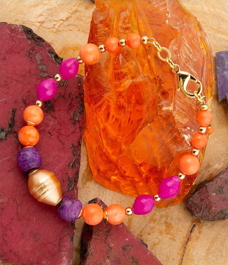 Barse Genuine Stone Bordeaux Adjustable Bracelet