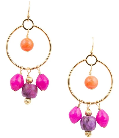Barse Genuine Stone Bordeaux Chandelier Earrings