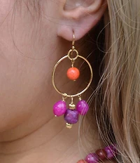 Barse Genuine Stone Bordeaux Chandelier Earrings