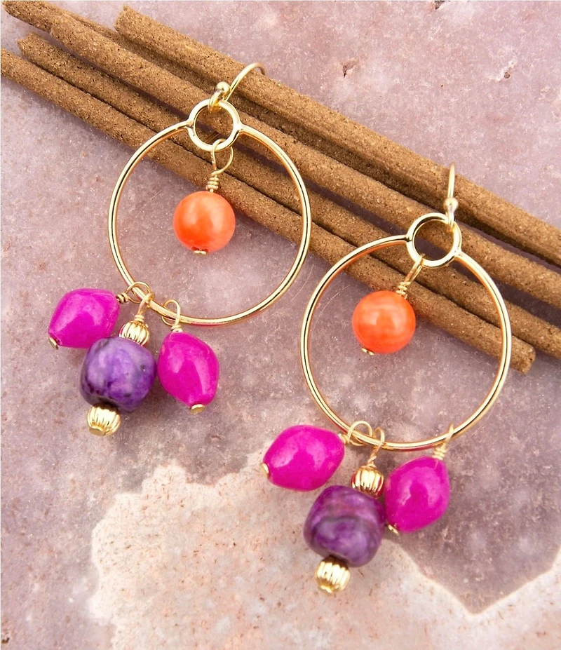 Barse Genuine Stone Bordeaux Chandelier Earrings