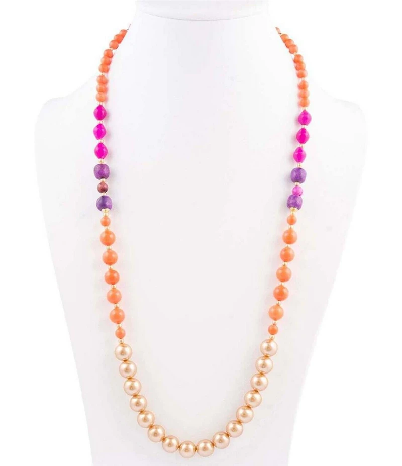 Barse Genuine Stone Bordeaux Color Block Long Strand Necklace