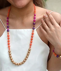 Barse Genuine Stone Bordeaux Color Block Long Strand Necklace