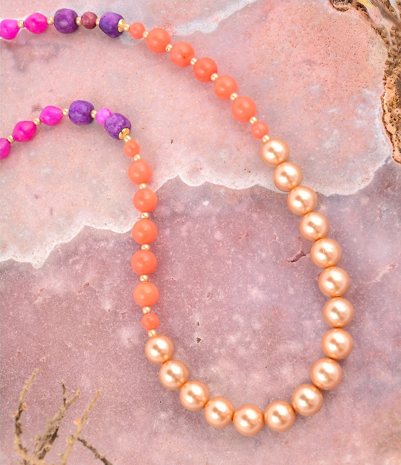 Barse Genuine Stone Bordeaux Color Block Long Strand Necklace