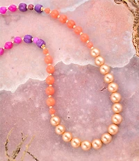 Barse Genuine Stone Bordeaux Color Block Long Strand Necklace