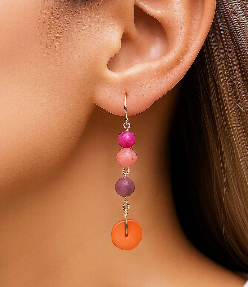 Barse Genuine Stone Bordeaux Linear Earrings