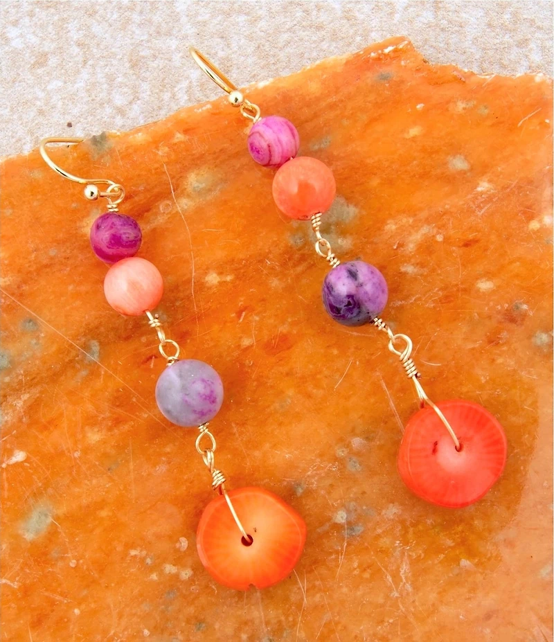 Barse Genuine Stone Bordeaux Linear Earrings