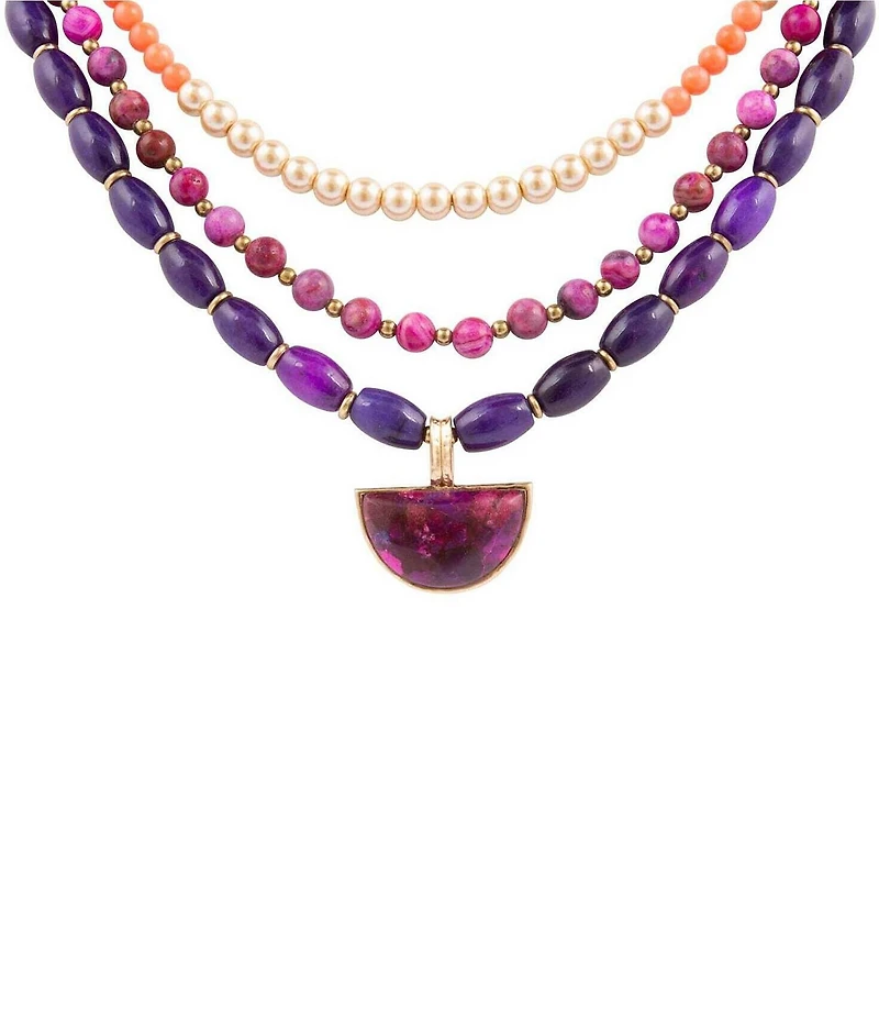 Barse Genuine Stone Bordeaux Multi Strand Short Pendant Necklace