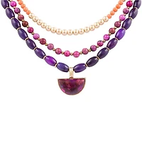 Barse Genuine Stone Bordeaux Multi Strand Short Pendant Necklace