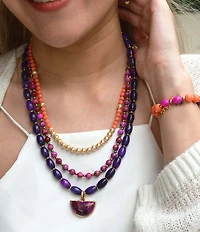Barse Genuine Stone Bordeaux Multi Strand Short Pendant Necklace