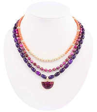 Barse Bordeaux Purple Turquoise and Jade Golden Multi Strand Necklace