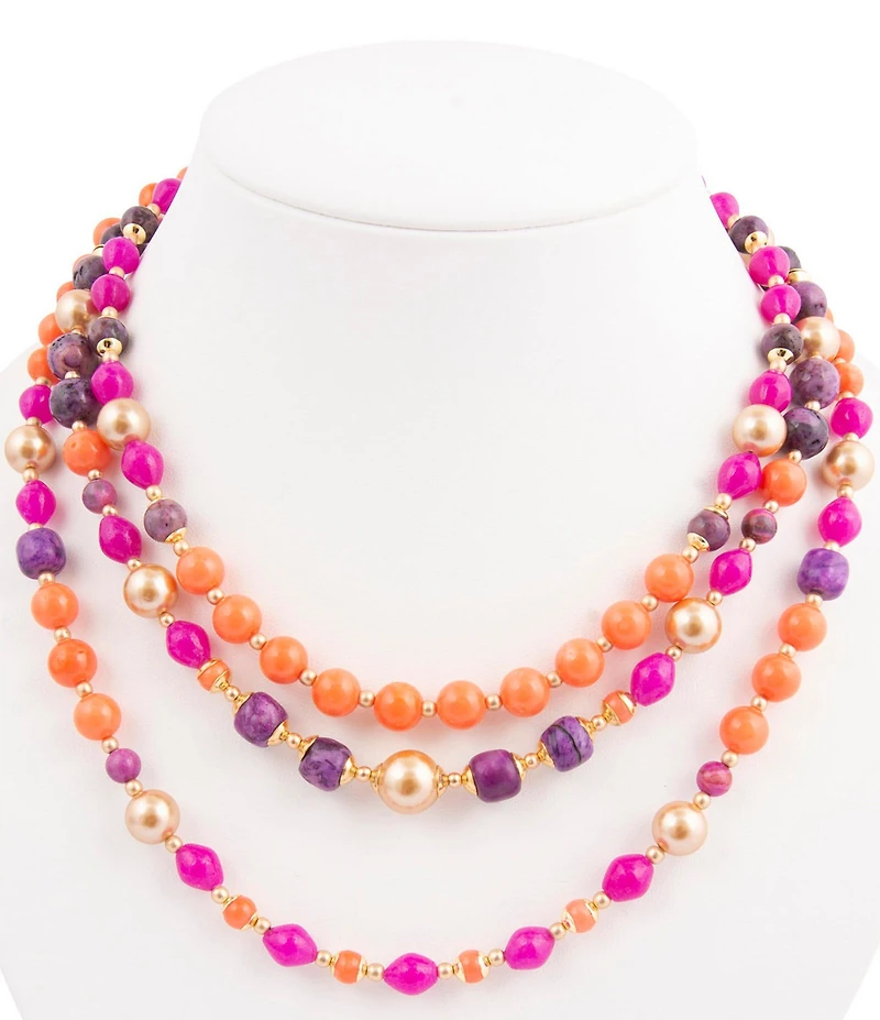 Barse Genuine Stone Bordeaux Short Multi Strand Necklace