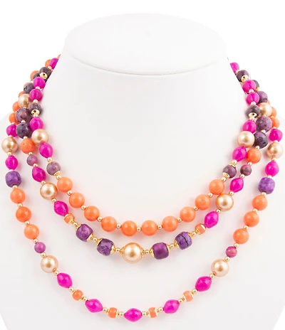 Barse Genuine Stone Bordeaux Short Multi Strand Necklace