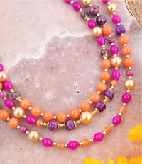Barse Genuine Stone Bordeaux Short Multi Strand Necklace