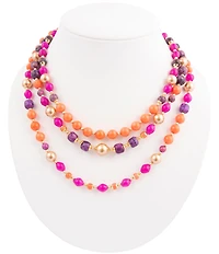 Barse Bordeaux Agate Beaded Golden Multi-Strand Necklace