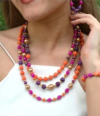 Barse Bordeaux Agate Beaded Golden Multi-Strand Necklace