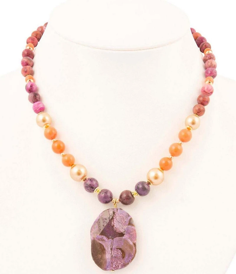 Barse Genuine Stone Bordeaux Short Pendant Necklace