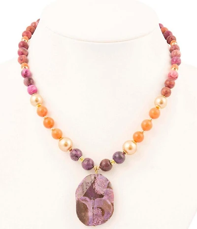 Barse Genuine Stone Bordeaux Short Pendant Necklace
