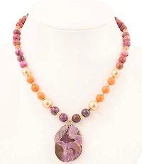 Barse Genuine Stone Bordeaux Short Pendant Necklace