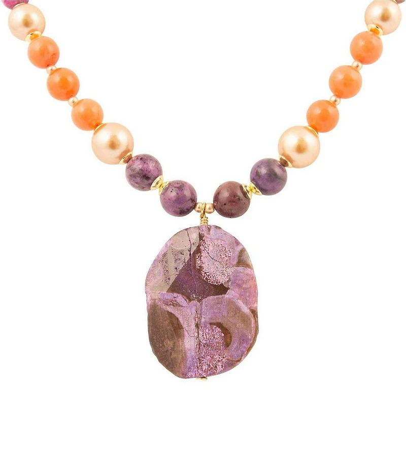 Barse Genuine Stone Bordeaux Short Pendant Necklace