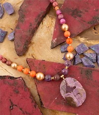Barse Genuine Stone Bordeaux Short Pendant Necklace