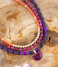 Barse Genuine Stone Bordeaux Short Pendant Necklace