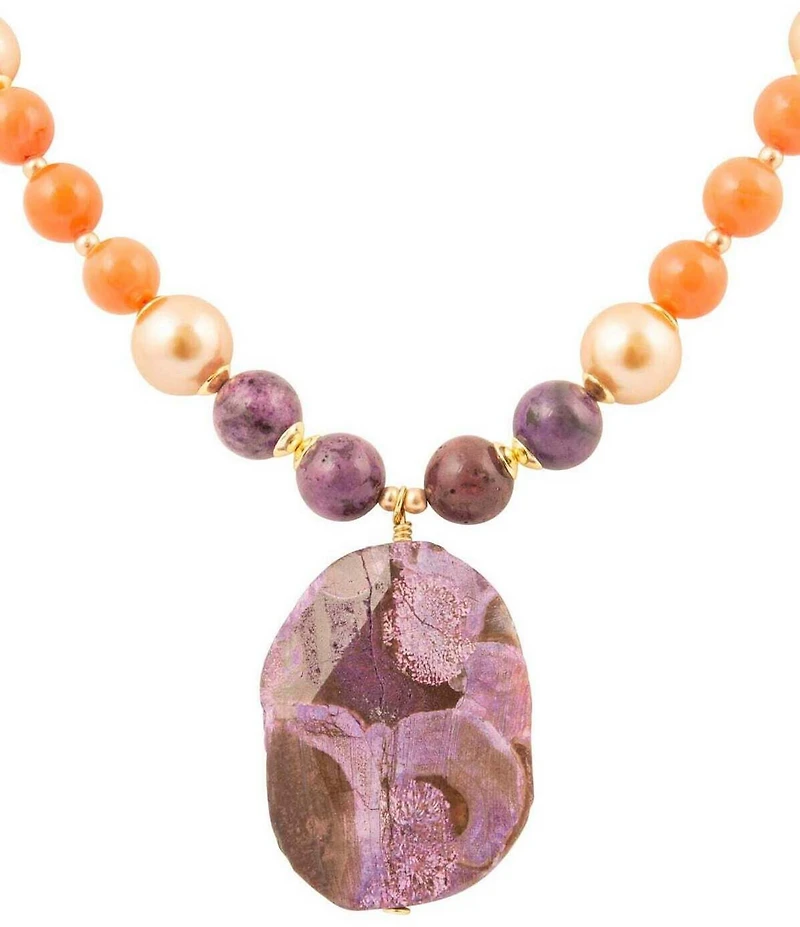 Barse Bordeaux Purple Jasper Golden Pendant Statement Necklace