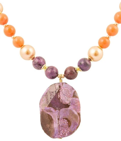Barse Bordeaux Purple Jasper Golden Pendant Statement Necklace