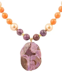 Barse Bordeaux Purple Jasper Golden Pendant Statement Necklace