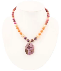 Barse Bordeaux Purple Jasper Golden Pendant Statement Necklace