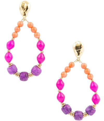 Barse Genuine Stone Bordeaux Statement Teardrop Orbital Drop Earrings