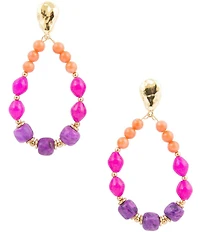 Barse Genuine Stone Bordeaux Statement Teardrop Orbital Drop Earrings