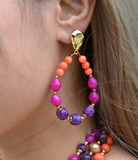 Barse Genuine Stone Bordeaux Statement Teardrop Orbital Drop Earrings