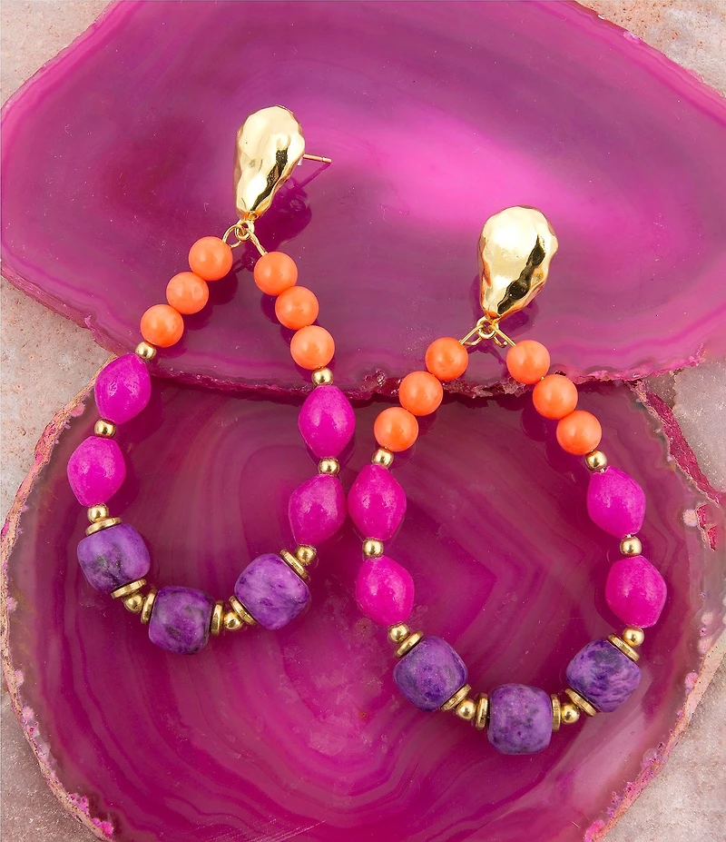 Barse Genuine Stone Bordeaux Statement Teardrop Orbital Drop Earrings