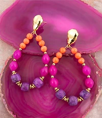 Barse Genuine Stone Bordeaux Statement Teardrop Orbital Drop Earrings