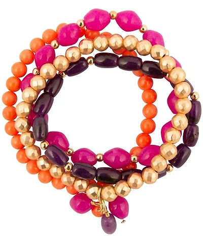 Barse Genuine Stone Bordeaux Stretch Bracelet Set