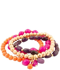 Barse Genuine Stone Bordeaux Stretch Bracelet Set