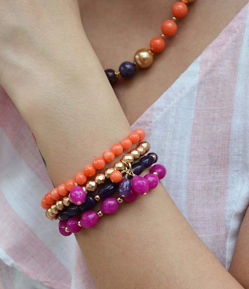 Barse Genuine Stone Bordeaux Stretch Bracelet Set